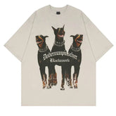 Camiseta de algodón con estampado de dóberman de gran tamaño para hombre